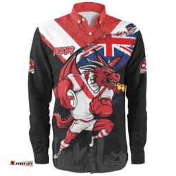 St. George Illawarra Dragons Long Sleeve Button Shirt Custom For Die Hard Fan Australia Flag Scratch Style