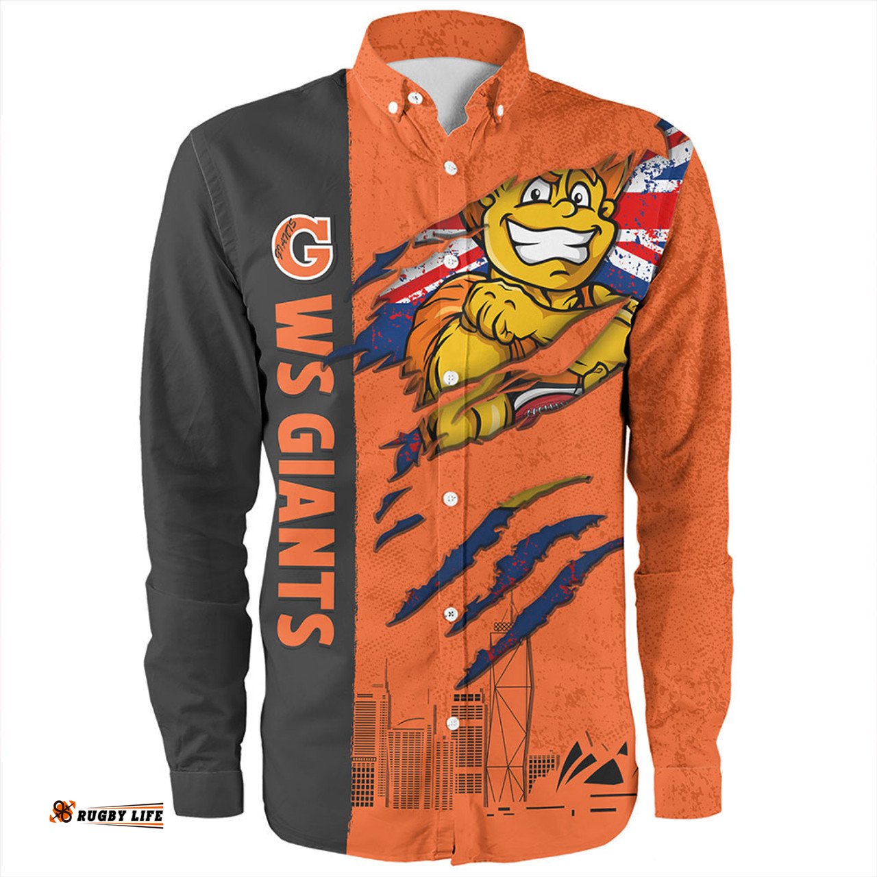 GWS GIANTS Long Sleeve Button Shirt Burning Passion Of Power Scratch Style