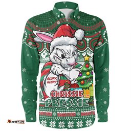South Sydney Rabbitohs Long Sleeve Button Shirt Aussie Ugly Christmas For Die Hard Fan Supporters