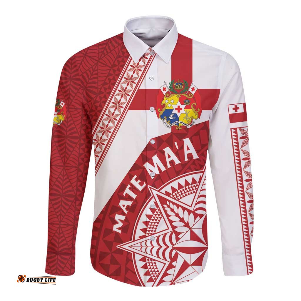 Custom Tonga Rugby Mate Maa Long Sleeve Button Shirt Ngatu Pattern