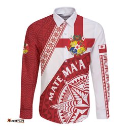 Custom Tonga Rugby Mate Maa Long Sleeve Button Shirt Ngatu Pattern
