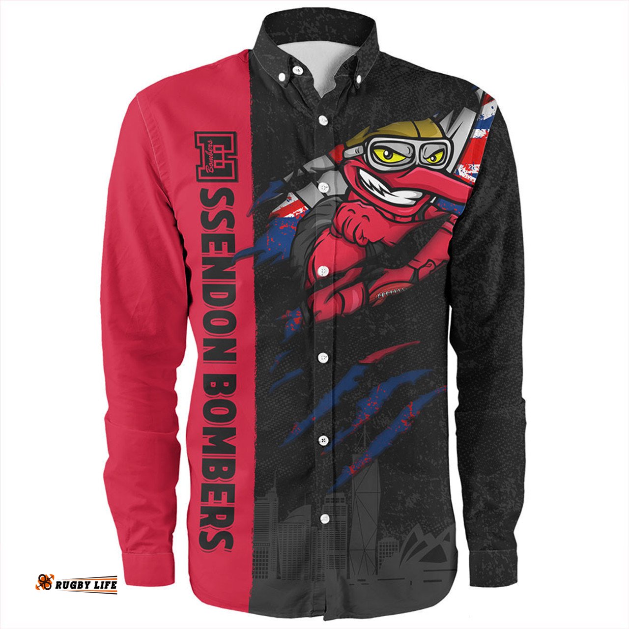 Essendon Long Sleeve Button Shirt Burning Passion Of Power Scratch Style