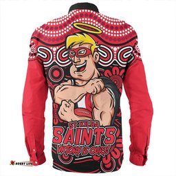 St Kilda Long Sleeve Button Shirt Aboriginal Inspired Tough Fan Football For Life