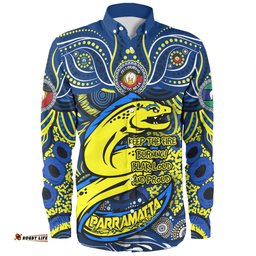 Parramatta Eels Long Sleeve Button Shirt Celebrating Naidoc Week 2024 Aboriginal Dot Art Inspired