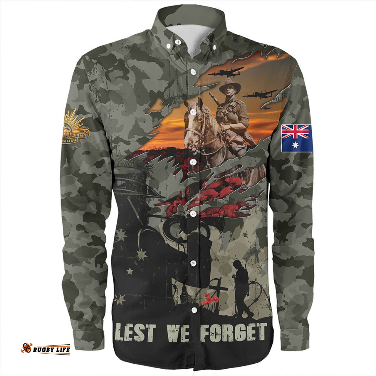 Australia Long Sleeve Button Shirt Remembrance And Valor Lest We Forget The Fallen
