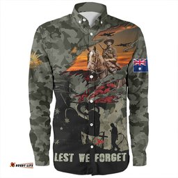 Australia Long Sleeve Button Shirt Remembrance And Valor Lest We Forget The Fallen