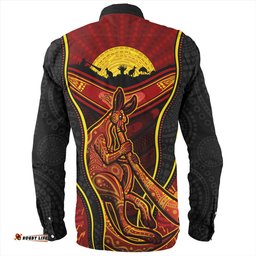 Australia Long Sleeve Button Shirt Aboriginal Kangaroo Spirit Dreaming
