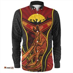 Australia Long Sleeve Button Shirt Aboriginal Kangaroo Spirit Dreaming