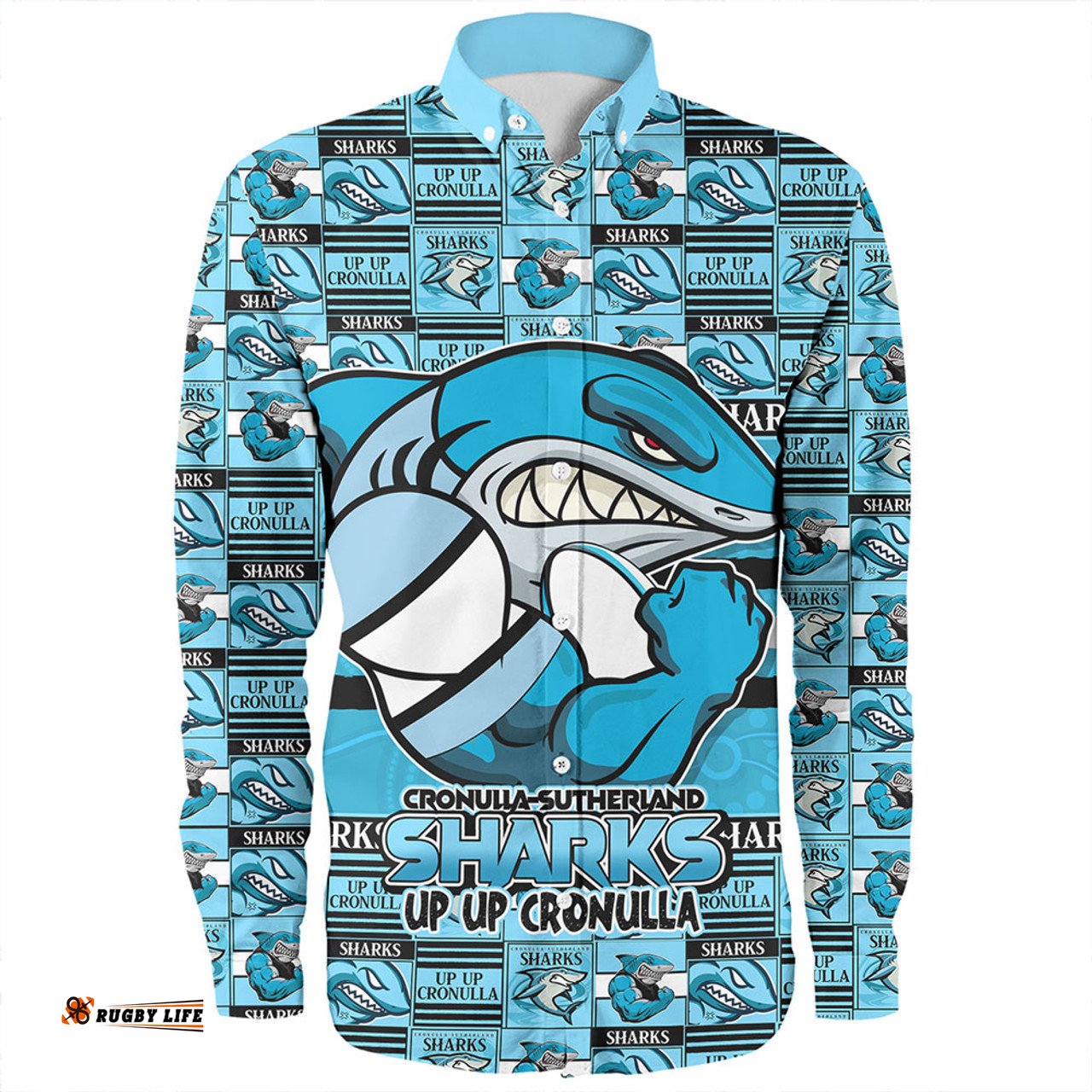 Cronulla-Sutherland Sharks Long Sleeve Button Shirt Champion������������������������������������������������������s Pride Comic Style