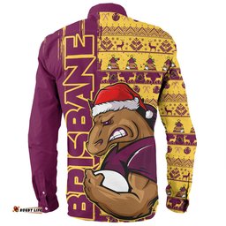 Brisbane Broncos Long Sleeve Button Shirt Merry Ugly Xmas Nordic Pattern Style