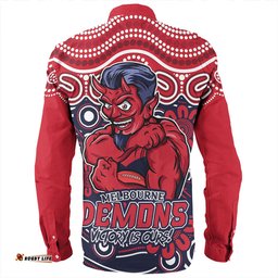 Melbourne Long Sleeve Button Shirt Aboriginal Inspired Tough Fan Football For Life