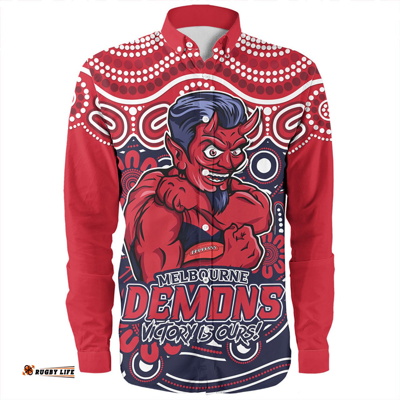 Melbourne Long Sleeve Button Shirt Aboriginal Inspired Tough Fan Football For Life