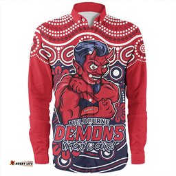 Melbourne Long Sleeve Button Shirt Aboriginal Inspired Tough Fan Football For Life