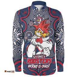 Sydney Roosters Long Sleeve Button Shirt Aboriginal Pattern Inspired Victory Is Ours