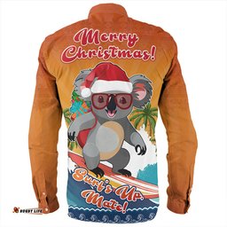 Australia Long Sleeve Button Shirt Merry Christmas Surf's Up, Mate Koala
