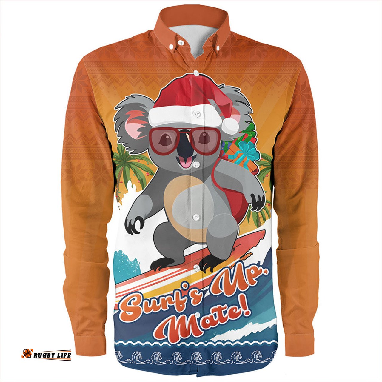 Australia Long Sleeve Button Shirt Merry Christmas Surf's Up, Mate Koala
