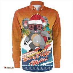 Australia Long Sleeve Button Shirt Merry Christmas Surf's Up, Mate Koala
