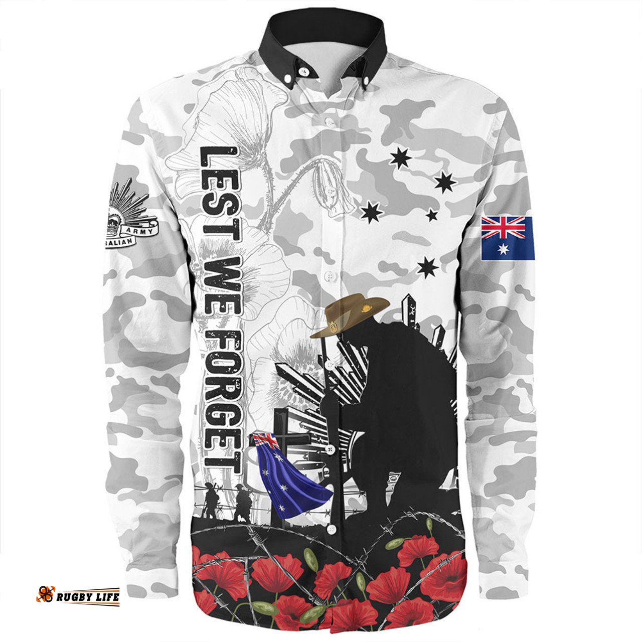 Australia Long Sleeve Button Shirt Fallen But Not Forgotten Remembrance Day Tribute