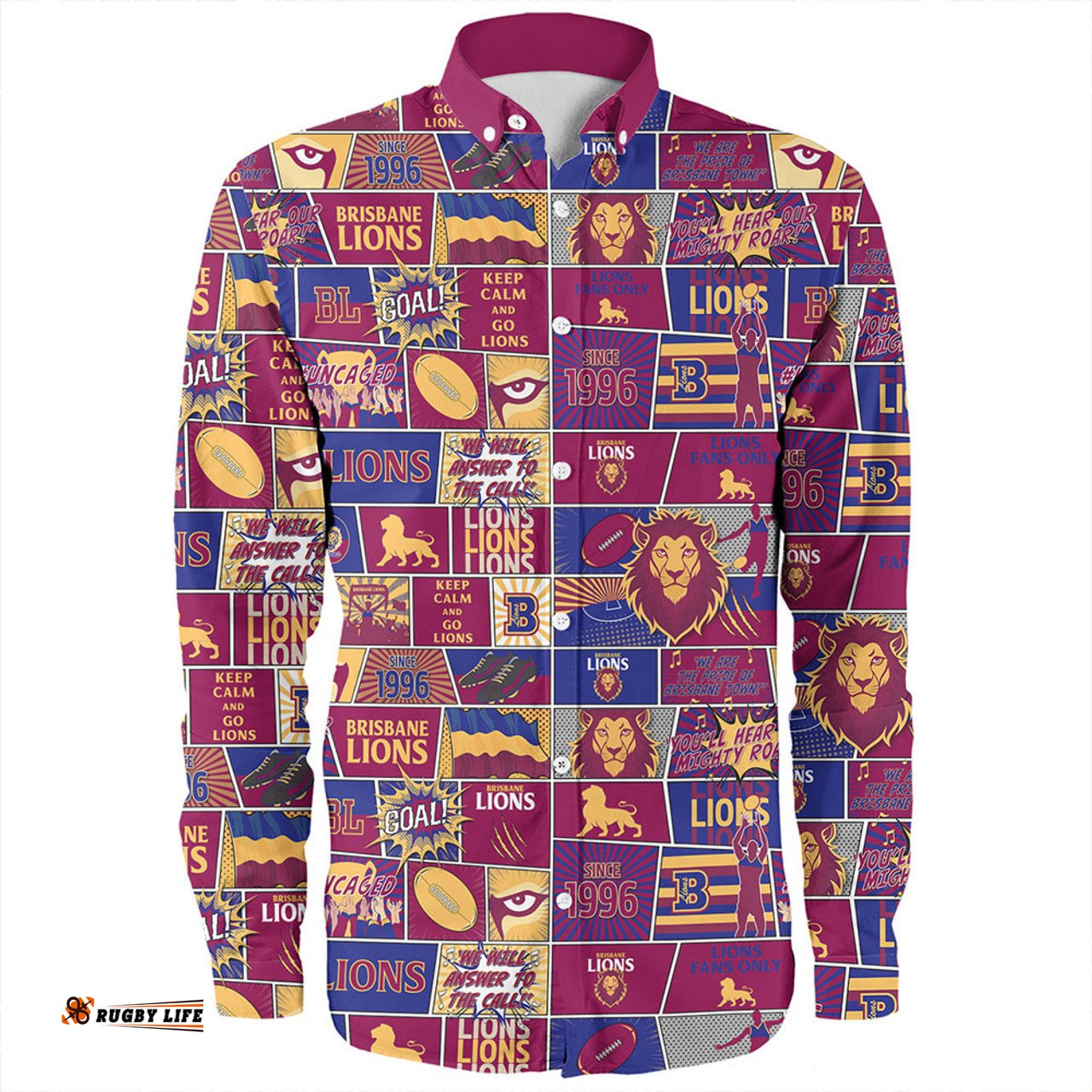 Brisbane Lions Long Sleeve Button Shirt Legacy Of The Pride Comic Style