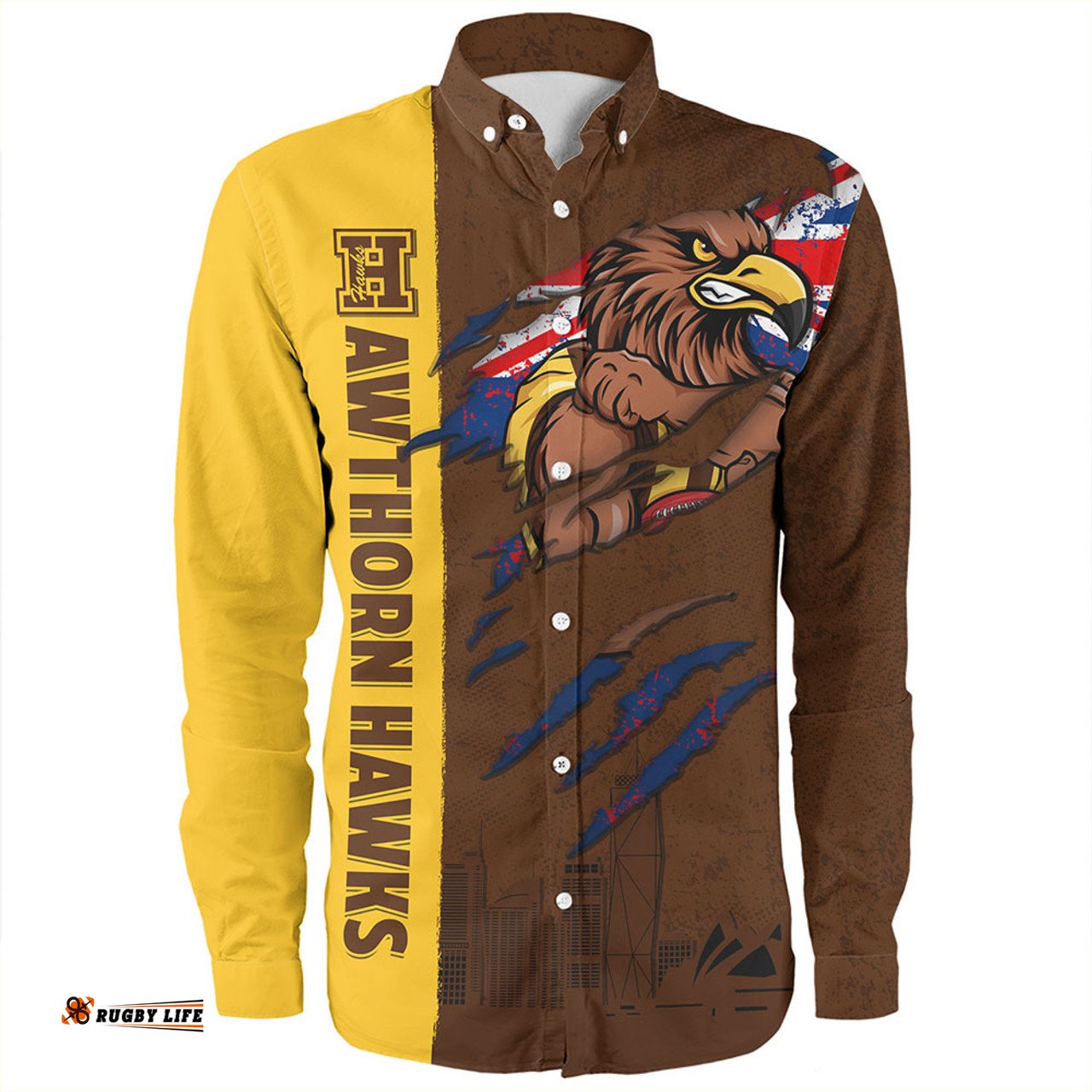 Hawthorn Long Sleeve Button Shirt Burning Passion Of Power Scratch Style