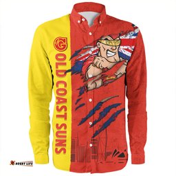Gold Coast SUNS Long Sleeve Button Shirt Burning Passion Of Power Scratch Style