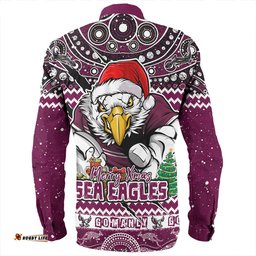 Manly Warringah Sea Eagles Long Sleeve Button Shirt Aboriginal Xmas Special Ugly Christmas Style