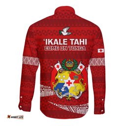 Tonga Rugby Long Sleeve Button Shirt 2023 Ikale Tahi Tongan Ngatu Pattern