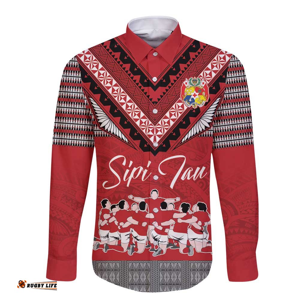 Personalised Tonga Rugby Pacific Long Sleeve Button Shirt Ikale Tahi Sipi Tau