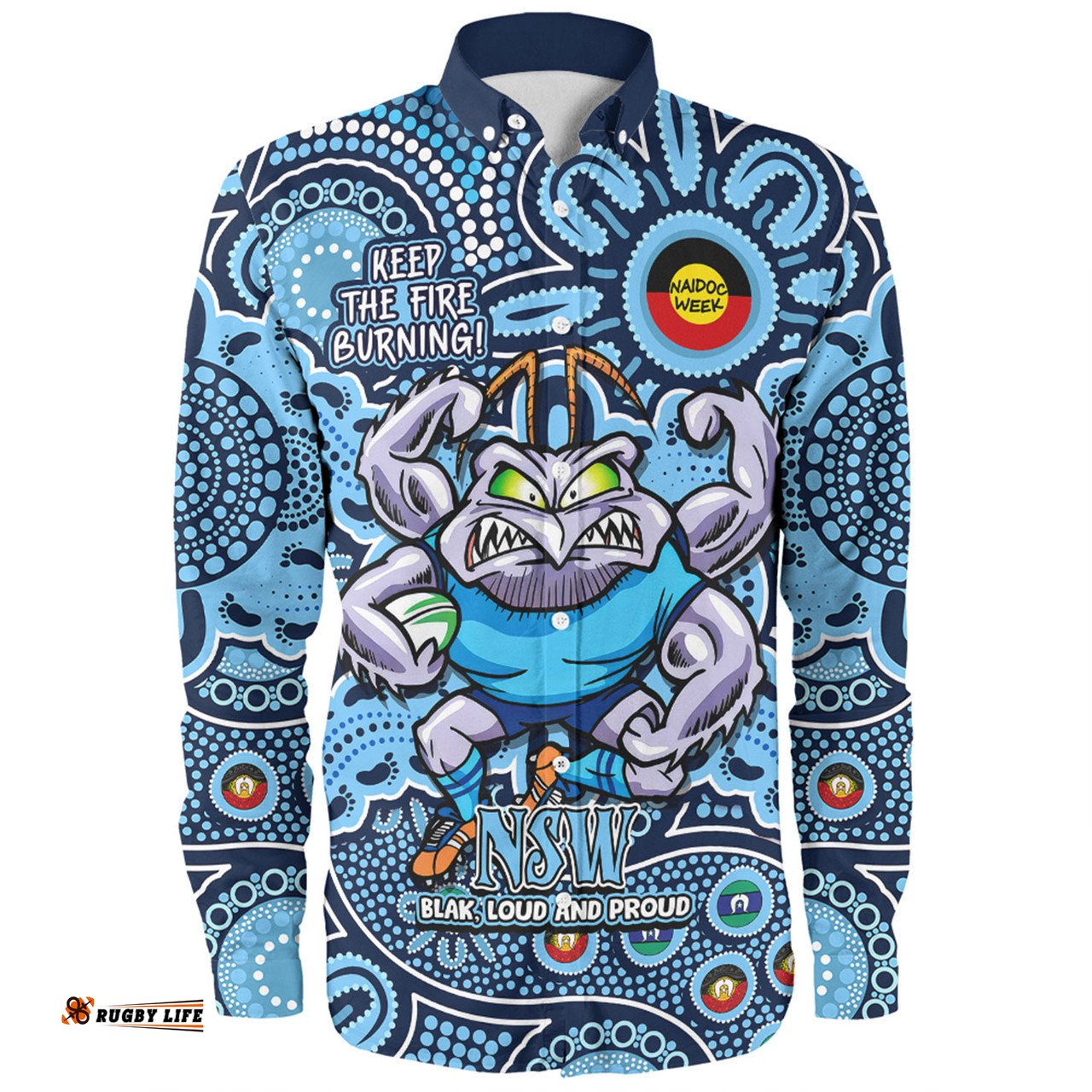 New South Wales Blues Long Sleeve Button Shirt Custom Naidoc Week 2024 Aboriginal Pattern And Torres Strait Islander Inspired
