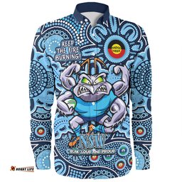 New South Wales Blues Long Sleeve Button Shirt Custom Naidoc Week 2024 Aboriginal Pattern And Torres Strait Islander Inspired