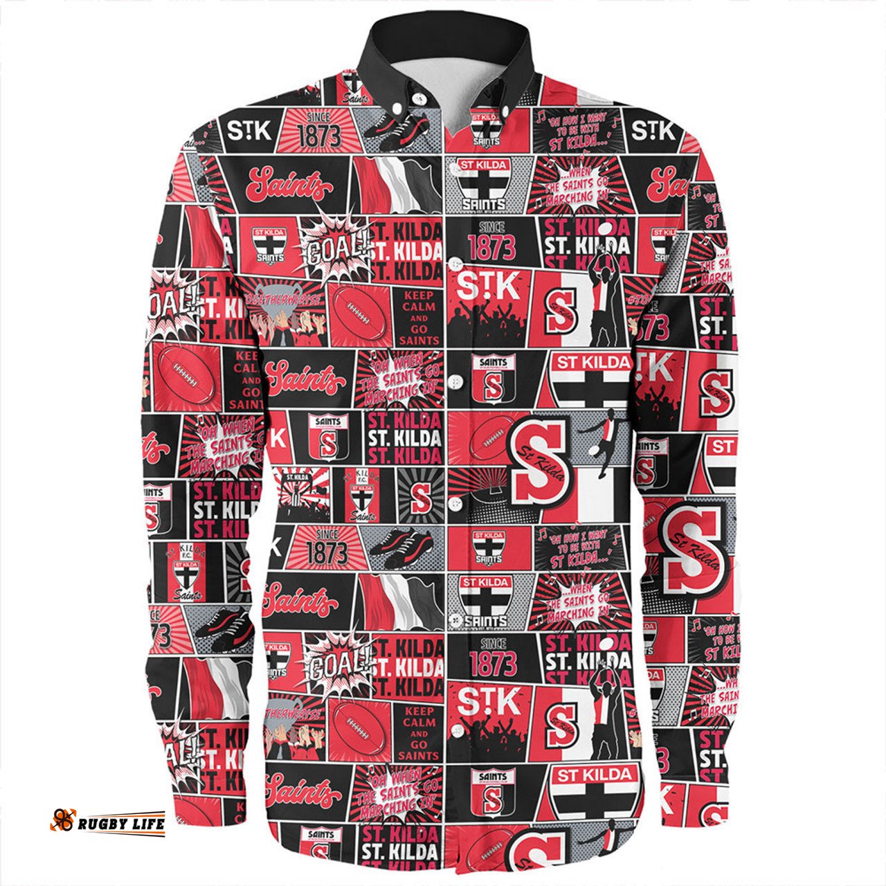 St Kilda Long Sleeve Button Shirt Legacy Of The Pride Comic Style