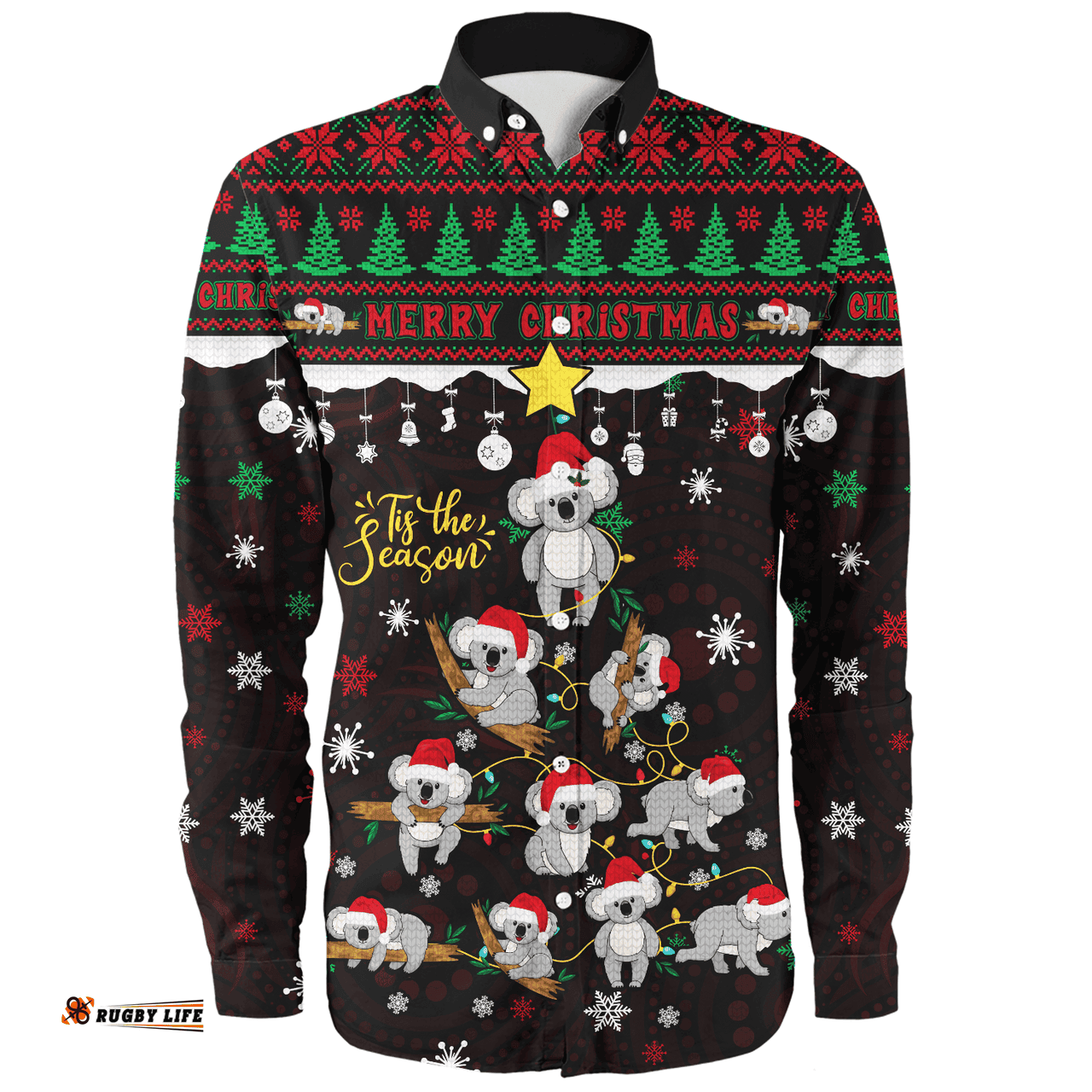 Australia Long Sleeve Button Shirt Merry Christmas Tis The Season Koala Edition