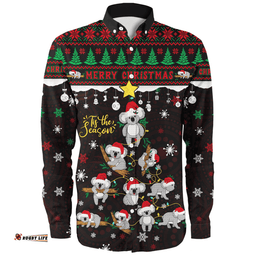 Australia Long Sleeve Button Shirt Merry Christmas Tis The Season Koala Edition