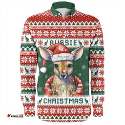 Australia Long Sleeve Button Shirt Merry Christmas Spirit Kangaroo Edition