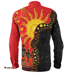 Australia Long Sleeve Button Shirt Indigenous Dot Painting Inspired By The Aboriginal Flag