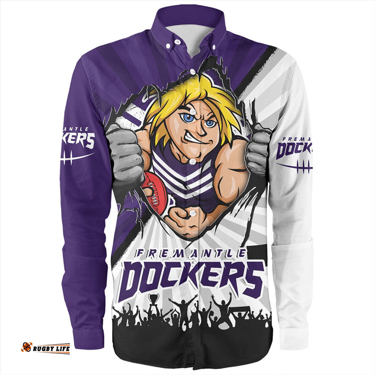 Fremantle Long Sleeve Button Shirt Breaking Through Fan Design