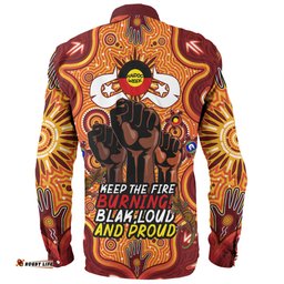 Australia Long Sleeve Button Shirt Naidoc Week 2024 Aboriginal Inspired And Torres Strait Islander Cultures Keep The Fire Burning!