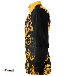 Australia Long Sleeve Button Shirt Aboriginal Style Of Background Yellow