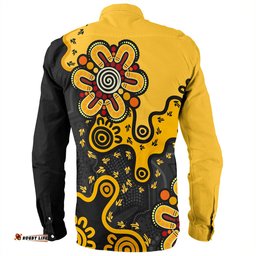 Australia Long Sleeve Button Shirt Aboriginal Style Of Background Yellow