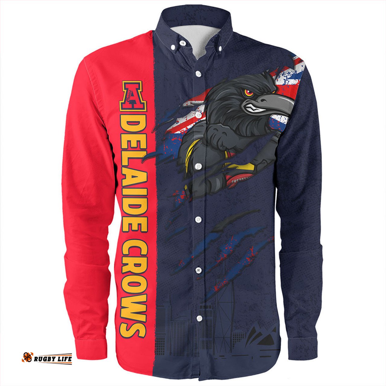 Adelaide Crows Long Sleeve Button Shirt Burning Passion Of Power Scratch Style