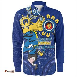 Parramatta Eels Long Sleeve Button Shirt Aboriginal Indigenous Naidoc Week Dreamtime Dot Painting With Flag