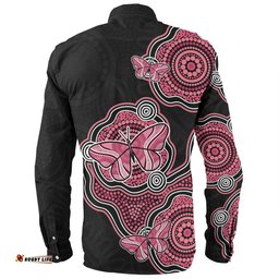 Australia Long Sleeve Button Shirt Aboriginal Butterfly Dot Art Inspired