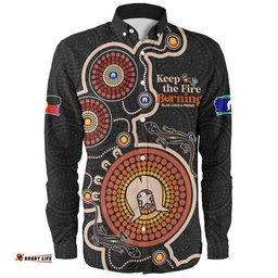 Australia Long Sleeve Button Shirt Aboriginal Dot Art Inspired Naidoc Week Keep The Fire Burning! Blak, Loud & Proud