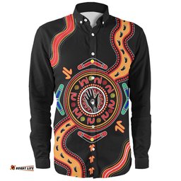 Australia Long Sleeve Button Shirt Aboriginal Inspired Meeting Place Style Of Dot Painting