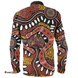 Australia Rainbow Serpent Aboriginal Long Sleeve Button Shirt - Aboriginal Dot Art Snake Artwork Long Sleeve Button Shirt