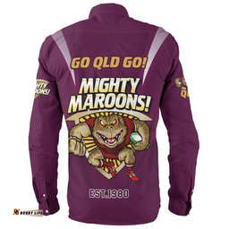 Queensland Maroons Long Sleeve Button Shirt Custom State Of Origin 2024 Passionate Fan Born To Win