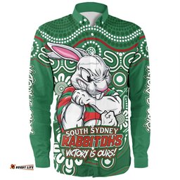 South Sydney Rabbitohs Long Sleeve Button Shirt Aboriginal Inspired Tough Fan Rugby For Life