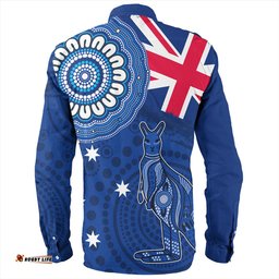 Australia Long Sleeve Button Shirt Flag With Kangaroo Aboriginal