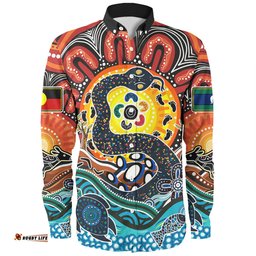 Australia Rainbow Serpent Aboriginal Long Sleeve Button Shirt - Dreamtime Rainbow Serpent Long Sleeve Button Shirt