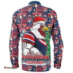 Sydney Roosters Long Sleeve Button Shirt Merry Ugly Christmas Comic Style